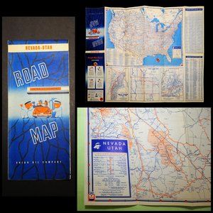 Vintage 1948 Union Oil Co. NEVADA UTAH Travel Road Map Wall Decor Grad Dad Gift
